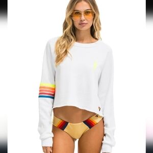 NWT Aviator Nation White Cropped Sweatshirt with Neon Stripes Medium